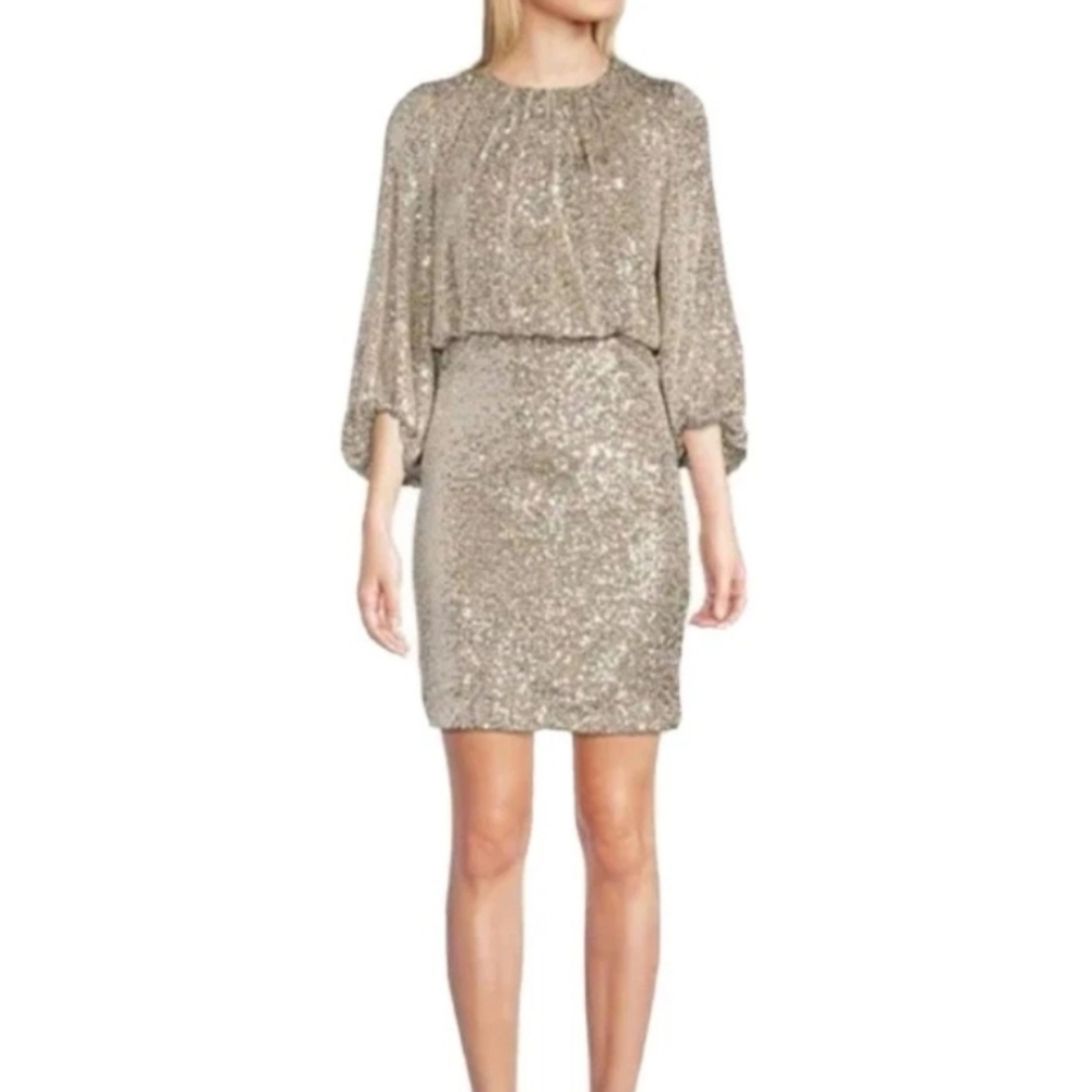 Vince Camuto 3/4 Balloon Sleeve Crew Neck Sequin Dress Size 0